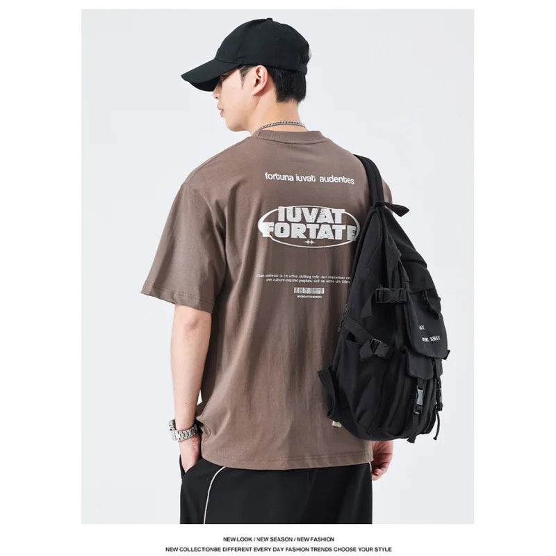 SZYT623 Summer new trend of loose loose hundred casual printing letters round neck short-sleeved T-shirt tide men's models