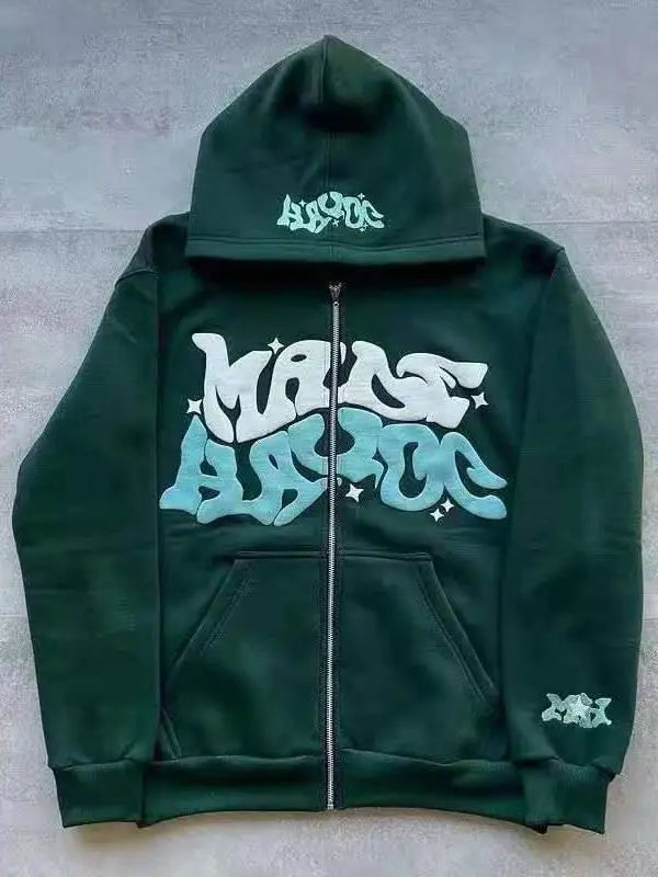 Retro Star and Letter Printed Zipper Hoodies 2025 Spring Autumn Harajuku Y2K Women and Men Fashion Hip Hop Long Sleeve Hooded