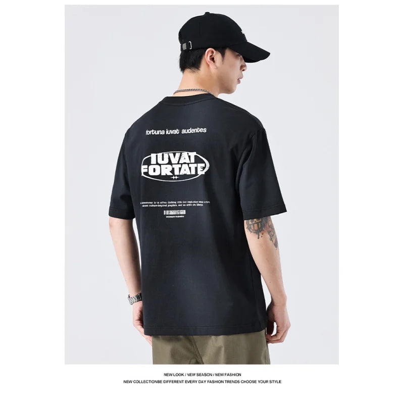 SZYT623 Summer new trend of loose loose hundred casual printing letters round neck short-sleeved T-shirt tide men's models