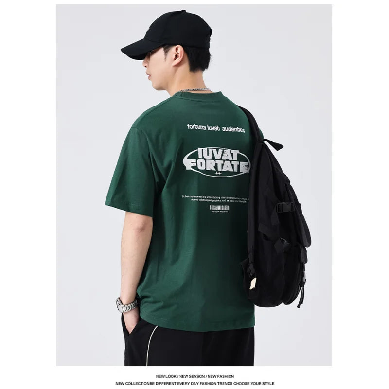 SZYT623 Summer new trend of loose loose hundred casual printing letters round neck short-sleeved T-shirt tide men's models